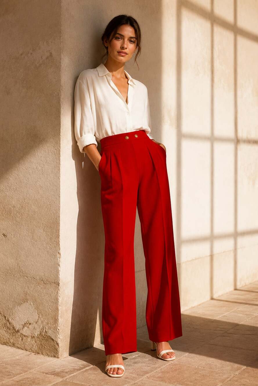 Kenneth Cole Red High-Rise Pleated Trousers Size 12